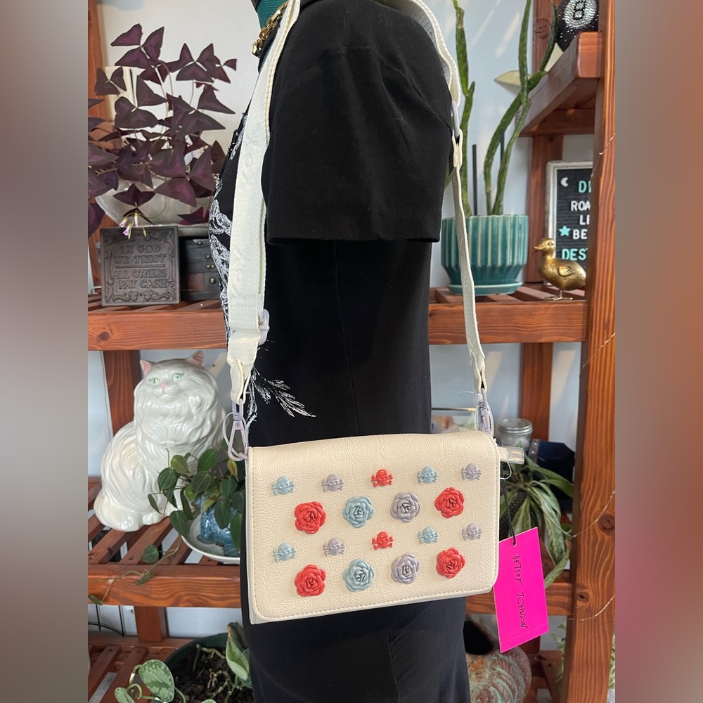 Betsey Johnson Cream Crossbody Bag with Floral Accents